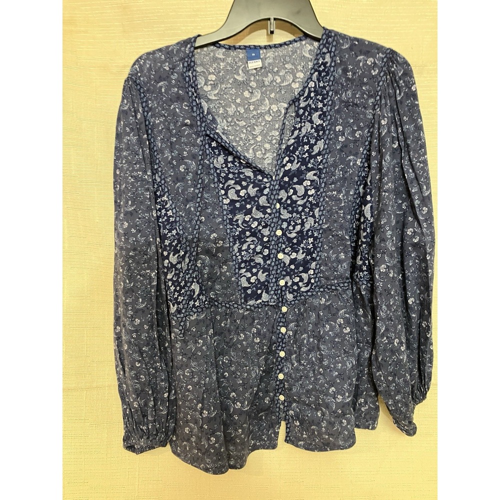 Old Navy Womens Size 2X Long Sleeve Bohemian Blouse Top Floral Paisley Blue